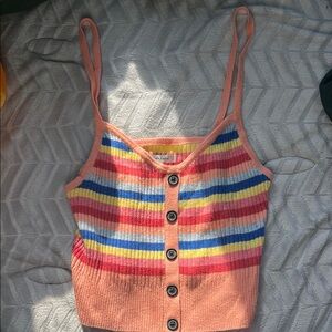 Striped Button-Up Knit Tank Top